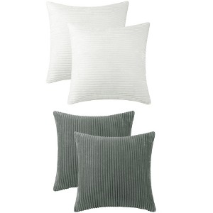 Unique Bargains Modern Solid Striped Corduroy Pillow Covers 4 Pcs - 1 of 4