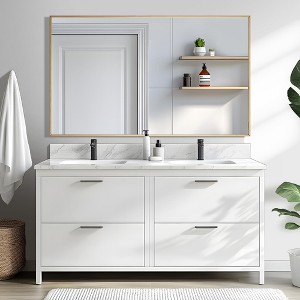 59"x35" Rectangle Gold Aluminum Alloy Framed Full-Length Mirror,Full Body Vanity Mirror for Bathroom, Bedroom Entryway, Living/Dressing Room - 1 of 4