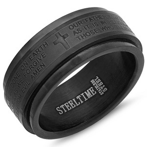 Steeltime stainless steel our father prayer spinner ring. Color Options: Silver, Gold, Black, Multicolored. Size Options: 6-12 - 1 of 4