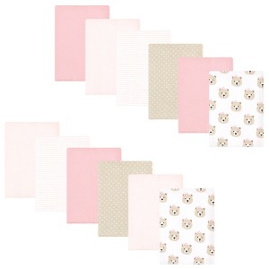Hudson Baby Infant Girl Flannel Burp Cloth 12pk, Pink Taupe Bear, One Size - 1 of 4