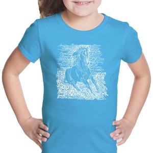 LA Pop Art Girl's Word Art T-shirt - POPULAR HORSE BREEDS - 1 of 4