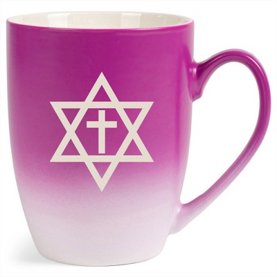 100 North Pink and White Two Toned Ombre, 10 Ounce, Comfortably Fits Your Hands, Ceramic Tea Coffee Cup Mug, Star of David