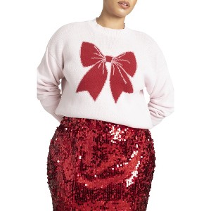 ELOQUII Women's Plus Size Bow Intarsia Sweater - 1 of 4