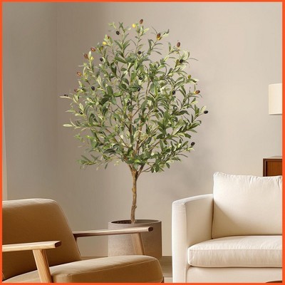 Faux Olive Tree Artificial Indoor, 5ft Tall Fake Olive Tree with Moss
