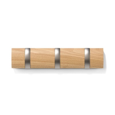 Natural Solid Wood Wall Mounted Coat Rack with Retractable Hooks