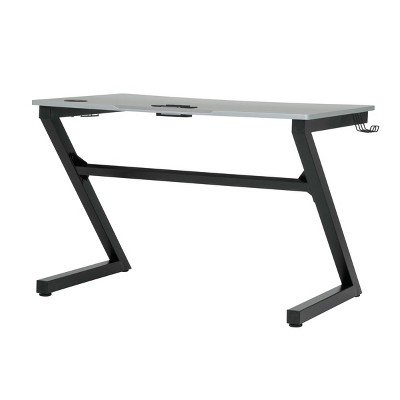 45" Black Steel Curved Gaming Desk with USB Ports and Cup Holder