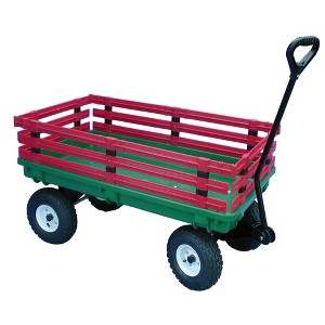FARM-TUFF Plastic Trekker Wagon with Removable Plastic Side Racks & Pneumatic Tires for Outdoor Hauling, Red and Green, 20" x 38" - 1 of 1