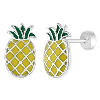Girls' Lucky Pineapple Push Back Sterling Silver Earrings - In Season Jewelry