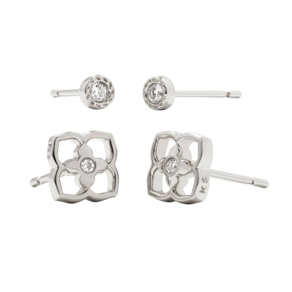 Photos - Earrings KENDRA SCOTT Iris Rhodium Over Brass Stud Earring Set - Silver: Post Closure, 0.3" Length, 1.7g Weight 