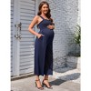 Maternity Jumpsuit Summer Smocked Sleeveless Casual Long Pants Loose Wide Leg High Waist Romper Overalls Pockets - 3 of 4