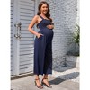 Maternity Jumpsuit Summer Smocked Sleeveless Casual Long Pants Loose Wide Leg High Waist Romper Overalls Pockets - image 3 of 4