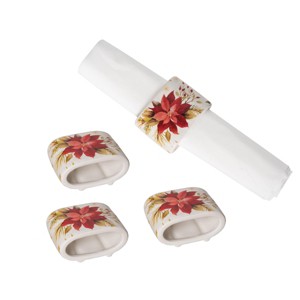 C&F Home Red Poinsettia Christmas Decorative Napkin Ring, Set of 4 - 1 of 4