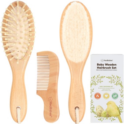 Baby Hair Brush and Comb Set, Oval Wooden Baby Brush Set for Newborns, Infant, Toddler Grooming Kit