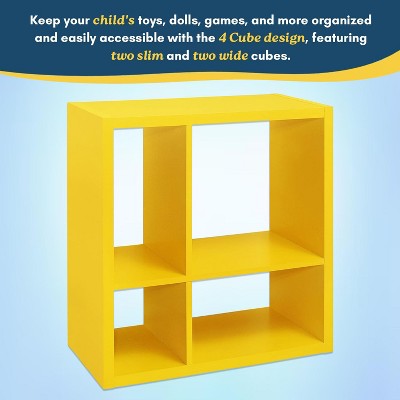 Yellow Kids' Wooden 4-Cube Open Back Bookcase