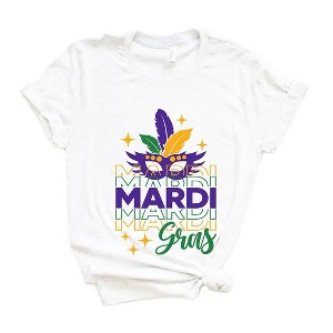 Simply Sage Market Women's Mardi Gras Mask Sparkle Short Sleeve Graphic Tee - 1 of 4