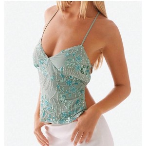 Nmoder  Women's Sequin Cami Top Sexy V Neck Open Back Criss Cross Straps Tank - 1 of 4