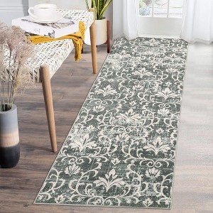 Washable Rugs for Living Room Vintage Rug Damask Floral Area Rug Farmhouse Non Slip Stain Resistant Carpet - 1 of 4