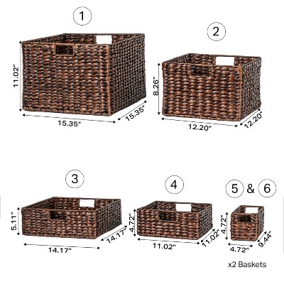 Handwoven Dark Brown Hyacinth Storage Basket Set with Iron Frame
