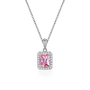 Halo Pendant Necklace for Women Sterling Silver Clear CZ Ginger Lyne Collection - 1 of 4