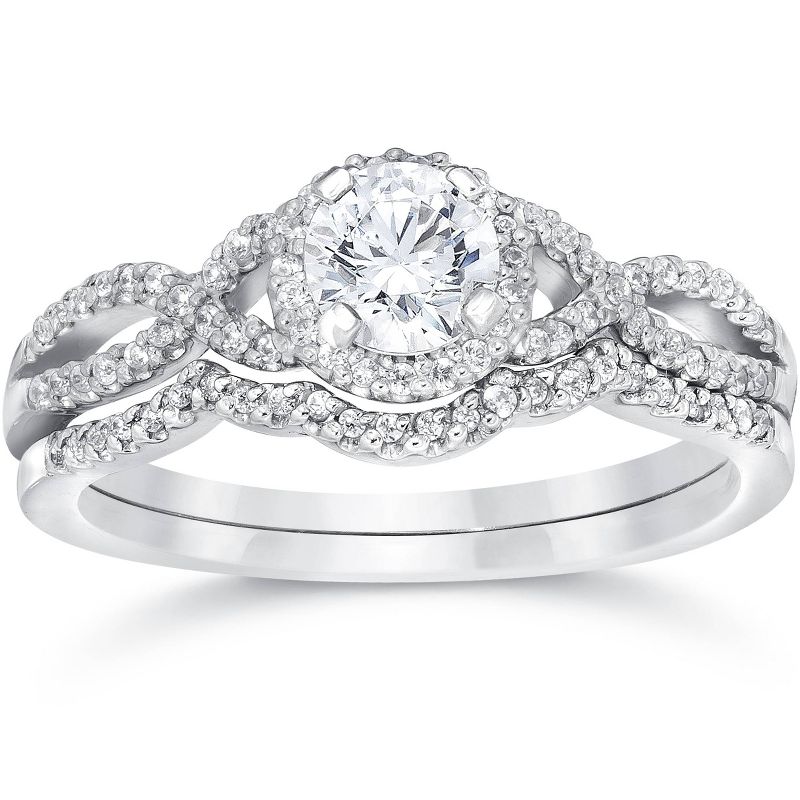 Pompeii3 3/4ct Diamond Infinity Engagement Wedding Ring Set White Gold, 1 of 6