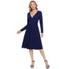 V Neck Casual Dress Long Sleeve Empire Waist Wrap Midi Party Dresses with Pockets - 4 of 4