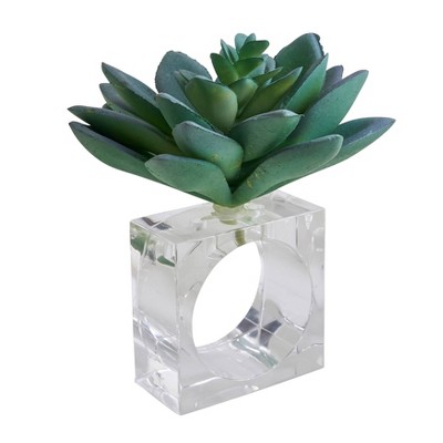 Set of 4 Green Plastic Succulent Napkin Rings
