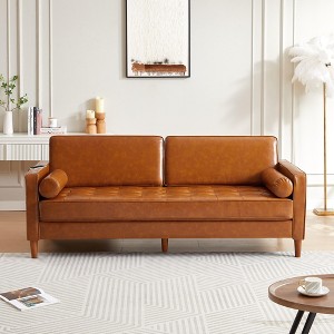 NicBex Couches for Living Room 82.48" Convertible Loveseat Sleeper Sofa Bed PU Sofa Couch with Adjustable Backrest and Storage Pockets, Brown - 1 of 4