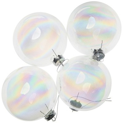 Clear Iridescent Glass Christmas Ball Ornament Set of 4