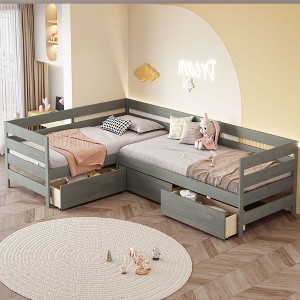 Twin Size L-Shaped Daybed with 3 Storage Drawers, Wood Bed Frame - ModernLuxe - 1 of 4