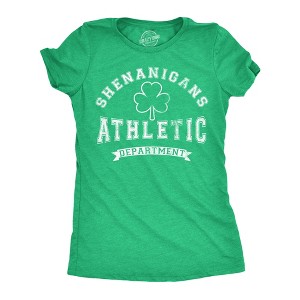 Womens Tee Shenanigans Athletic Department Funny St Patricks Day Graphic T Shirt - Crazy Dog Women's T Shirt - 1 of 4