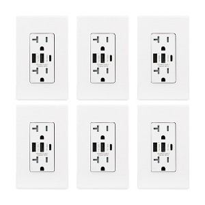 ELEGRP 30-Watt 20 Amp 3-Port Type C and Dual Type A USB Duplex USB Wall Outlet, Wall Plate Included, Gray (2-Pack) - 1 of 1
