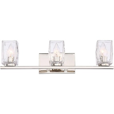 Possini Euro Design Modern Wall Light Polished Nickel Hardwired 24" Wide 3-Light Fixture Clear Square Glass Bathroom Vanity