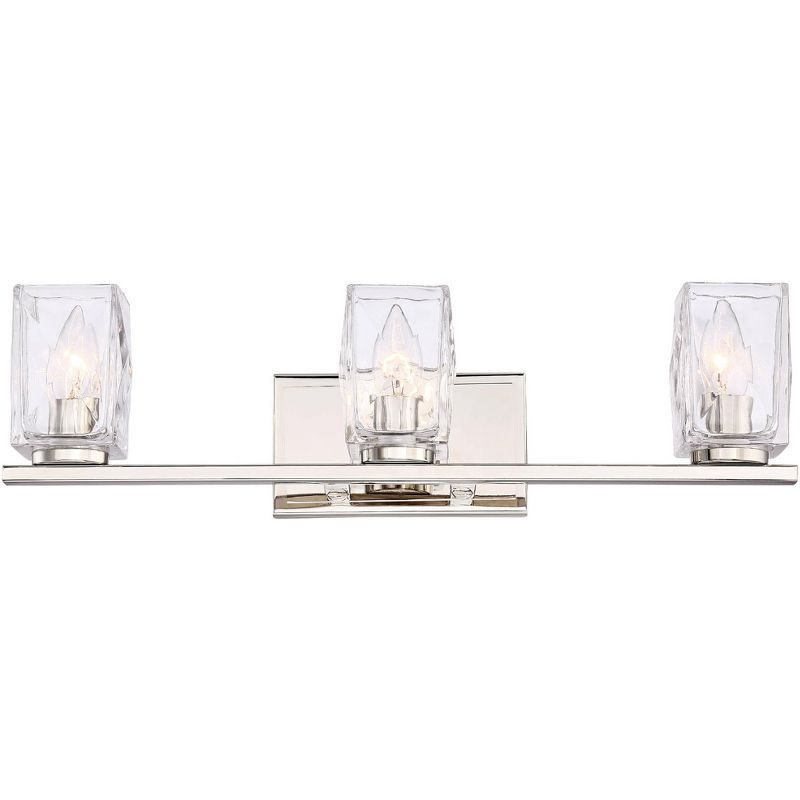 Possini Euro Design Kitta Modern Wall Light Polished Nickel Hardwire 24" 3-Light Fixture Clear Square Glass for Bedroom Bathroom Vanity Reading House, 1 of 8