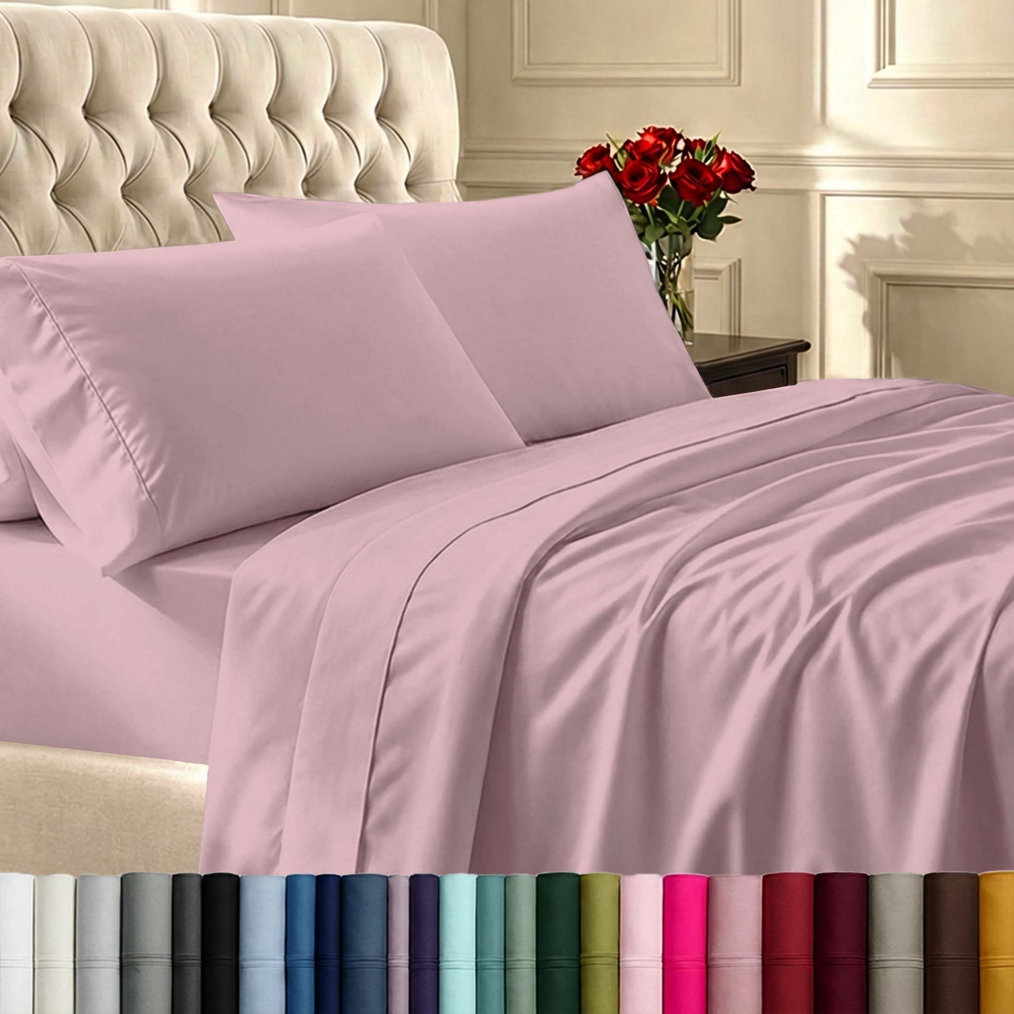 Pink Queen Bed Sheet Set - 100% Cotton Sateen Weave, 400 Thread Count Sheets, Deep Pocket 4 Piece Bedding - California Design Den