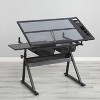 Dexmalle Adjustable Tempered Glass Drafting Printing Table with Chair,Balck - 2 of 4