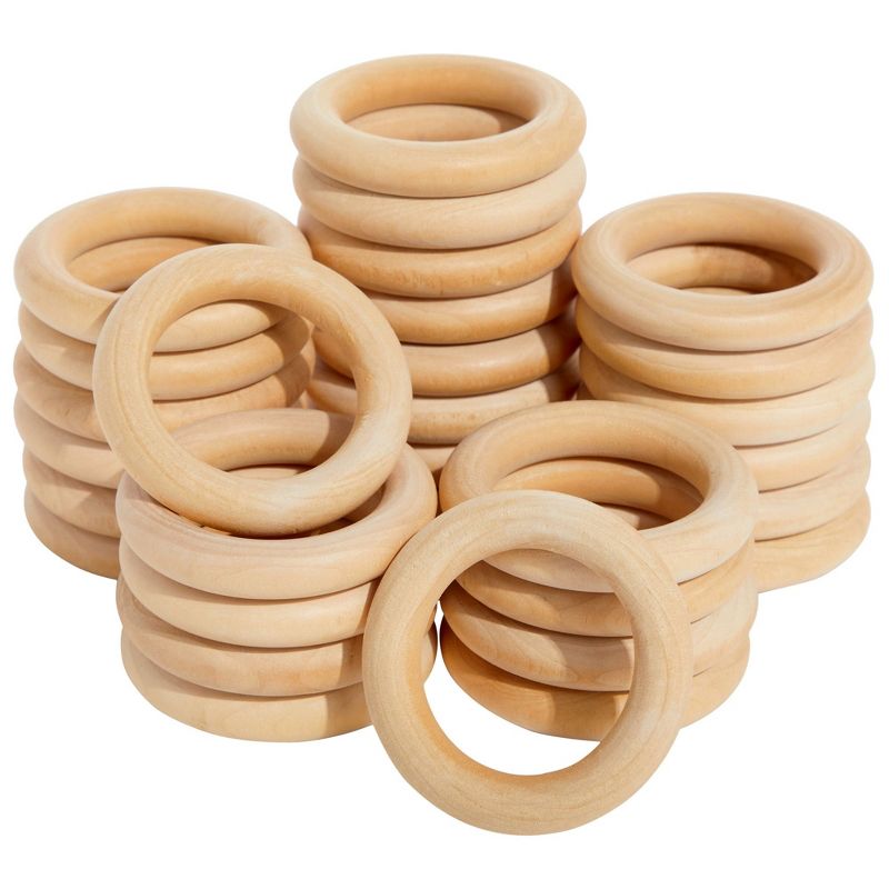 Juvale 30 Pack Unfinished 3 Inch Wooden Rings for Crafts, Macrame, Crochet, DIY Jewelry Making, Wood Rings for Art Projects, Pendant Connectors, 1 of 10