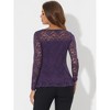INSPIRE CHIC Women's Floral Lace Front Peplum Hem Keyhole Sheer Long Sleeve Blouse - 4 of 4