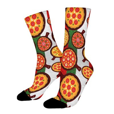 Pizza Women Printed Crew Socks Funny Funky Socks Soft Polyester Novelty Gifts for Artists Men