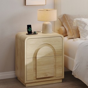 Bestier Nightstand with Charging Station, Modern LED End Tables with 2 Drawers, Boho Bedside Table with Storage for Bedroom & Living Room, Natural Oak - 1 of 4