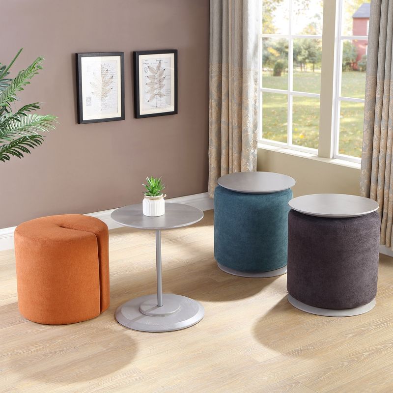 MHF Accent Table with Nesting Lightweight Ottoman, Round Footstool (2-Piece Set), 5 of 10