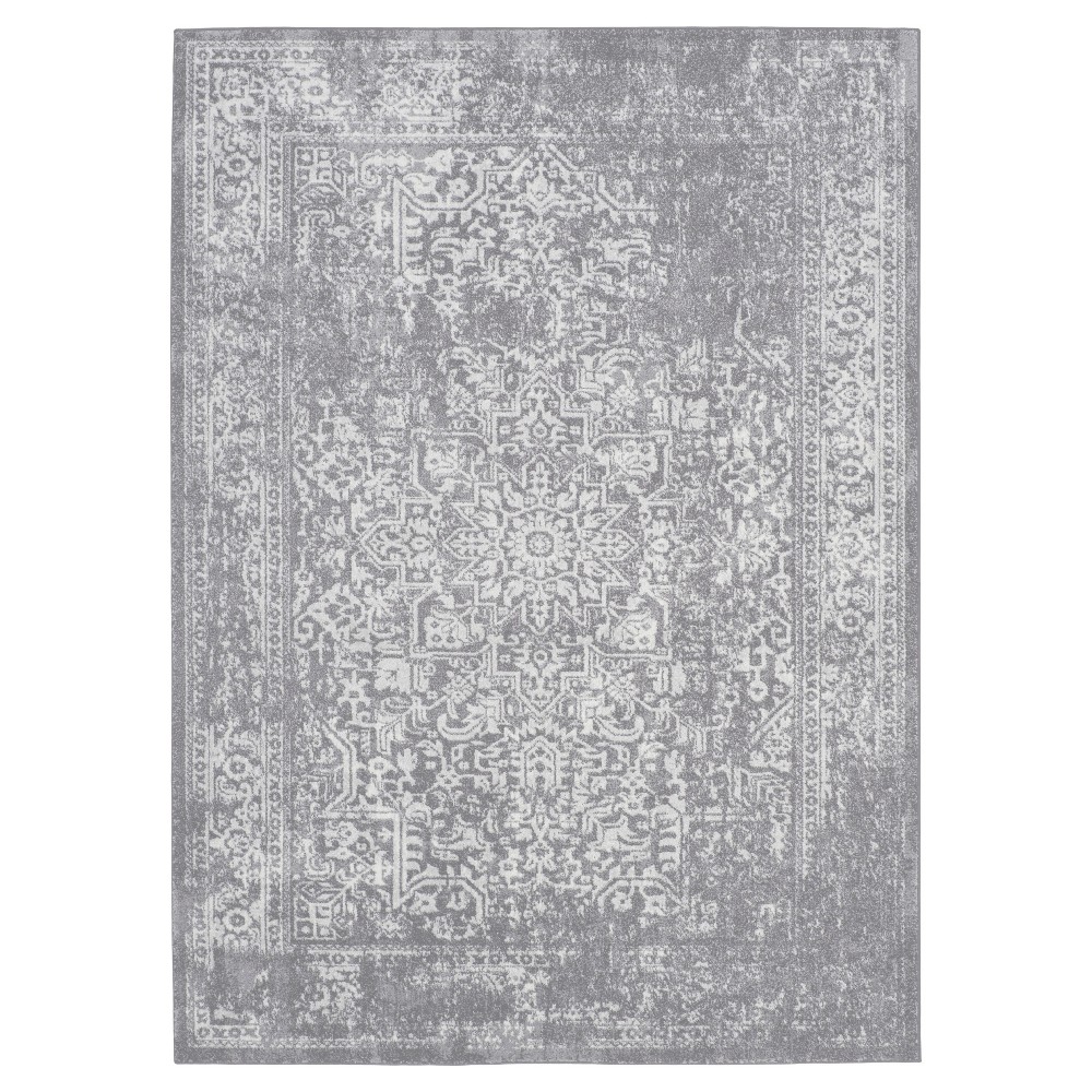 6'7inx9' Hestia Burst Loomed Area Rug Silver/Ivory - Safavieh