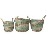 Northlight Set of 3 Natural Woven Seagrass Basket with Teal, Black and White Accents