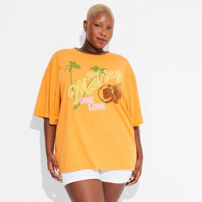 Women's Bob Marley One Love Short Sleeve Graphic T-shirt Dress - Orange  1x-2x : Target