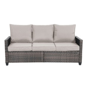 Decksplore 3-Seat Wicker Sofa All-Weather PE Rattan with Cushions Outdoor Patio Essential - 1 of 4