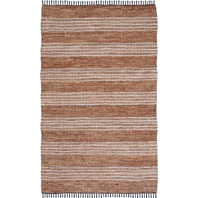 Brown and Natural Flatweave Striped Cotton Leather Rug
