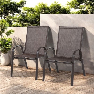 FURNIinspire Patio Seating Sets 2 Piece Patio Chairs, Garden Chairs with Breathable Fabric and Armrest High Backrest, Brown, 24.41“*24.41”*38.19“