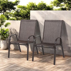FURNIinspire Patio Seating Sets 2 Piece Patio Chairs, Garden Chairs with Breathable Fabric and Armrest High Backrest, Brown, 24.41“*24.41”*38.19“ - 1 of 4