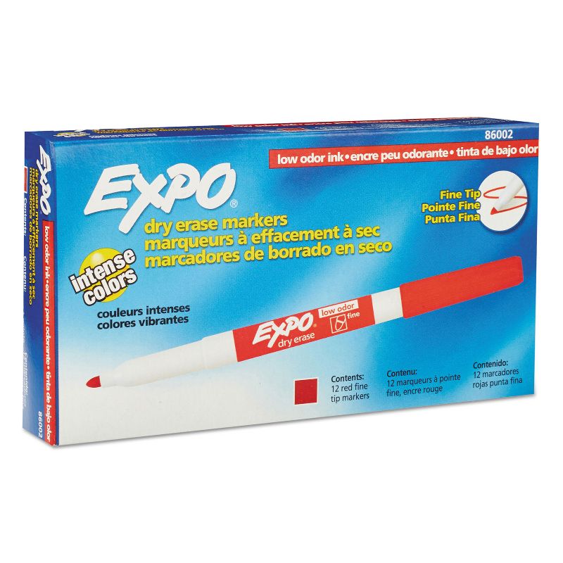EXPO Low Odor Dry Erase Marker Fine Point Red Dozen 86002, 1 of 8