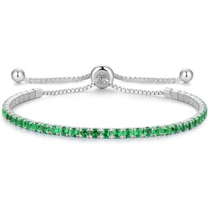 Sterling Silver Birthstone Tennis Bracelet, 2.5mm Adjustable 9 Inch Bolo Bracelet, Birthday Gift for Women Mom Wife - 1 of 4