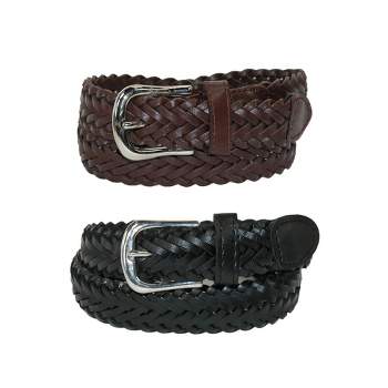 CTM Boys' Leather Adjustable Braided Dress Belt (Pack of 2 Colors)
